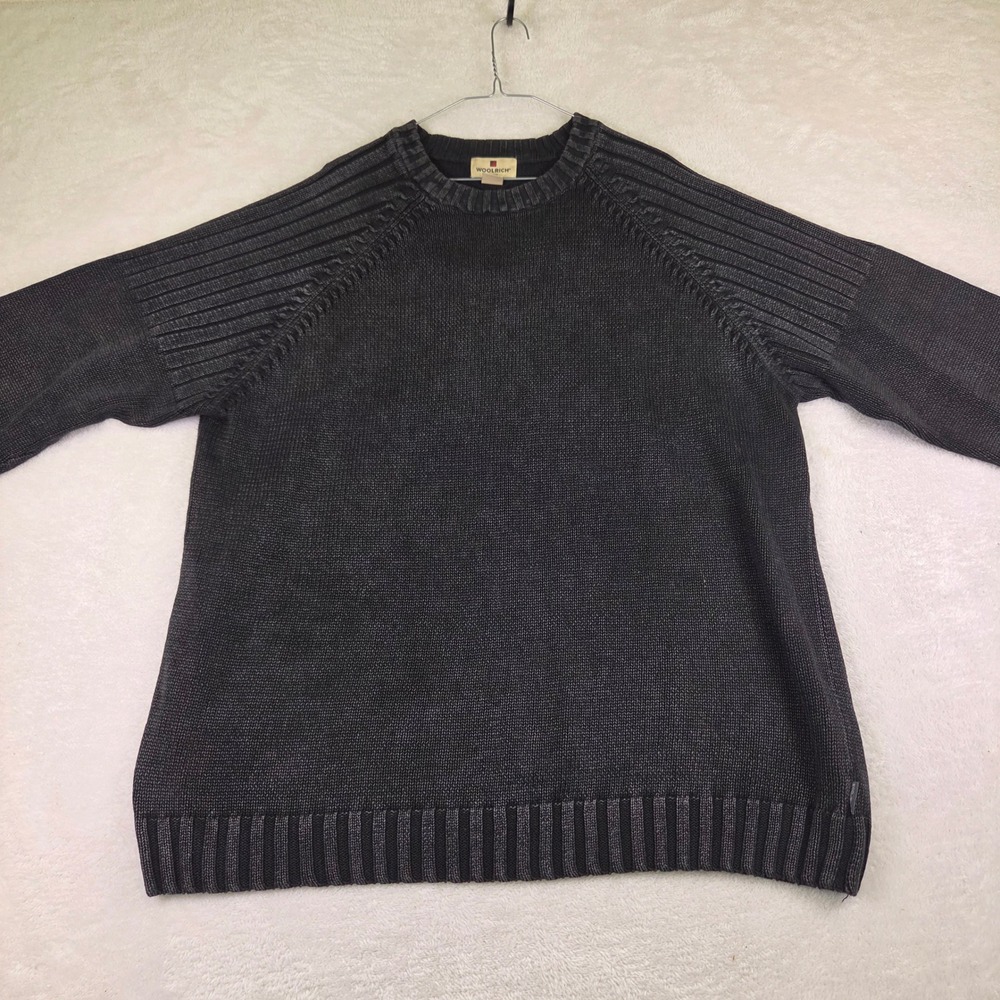 Woolrich Mens 2XL Charcoal Gray Ribbed Raglan Sleeve Crewneck Knit Sweater